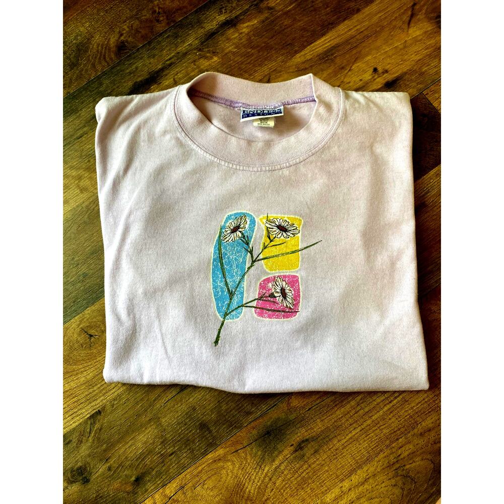 Vintage 90's Endless Designs Lavender Flower Graphic Tee Womens Sz M